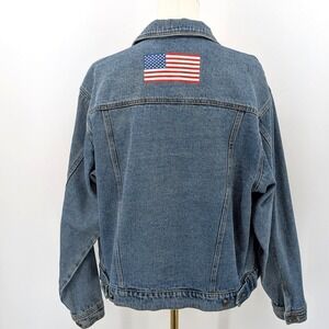 Bogari Classic Denim Jacket with Back Flag Patch Sz S Americana Vintage Inspired